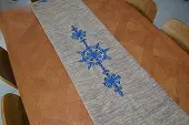 chemin de table en coton équitable éthiopien Lalibela Chocolat brodée bleu