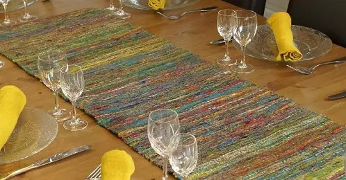 Chemin de table éthiopien en soie recyclée Camaïeu Jaune