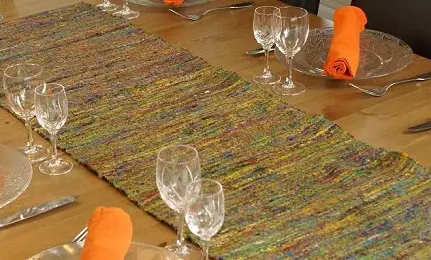 Chemin de table éthiopien en soie recyclée Camaïeu Orange