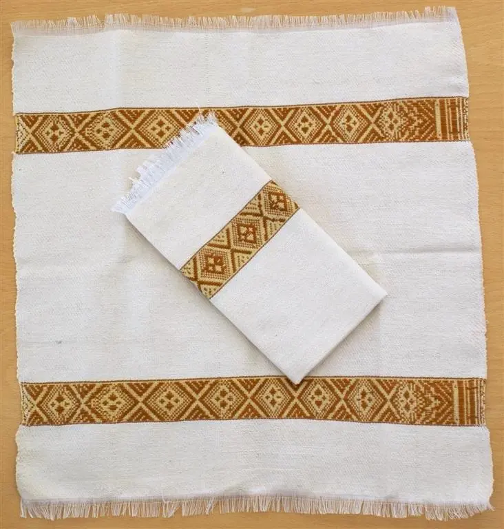 Nappe artisanale réversible Saba Ecru Tibeb Doré en coton éthiopien filé à la main et tissée à la main