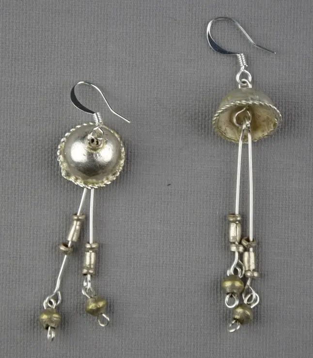 Boucles d'oreilles éthiopiennes Dashen cloches en laiton & plaqué argent faites à la main