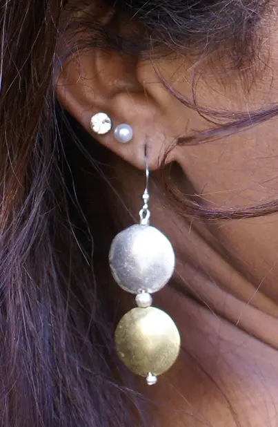Boucles d'oreilles éthiopiennes Dashen Disc en laiton & plaqué argent faites à la main