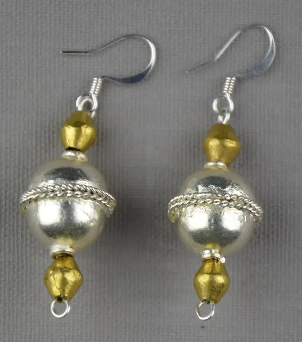 Boucles d'oreilles éthiopiennes Dashen pendantes en laiton & plaqué argent faites à la main