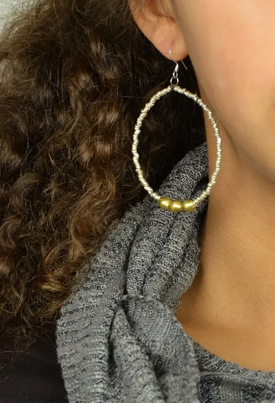 Boucles d'oreilles éthiopiennes Goba Anneau en laiton & plaqué argent faites à la main