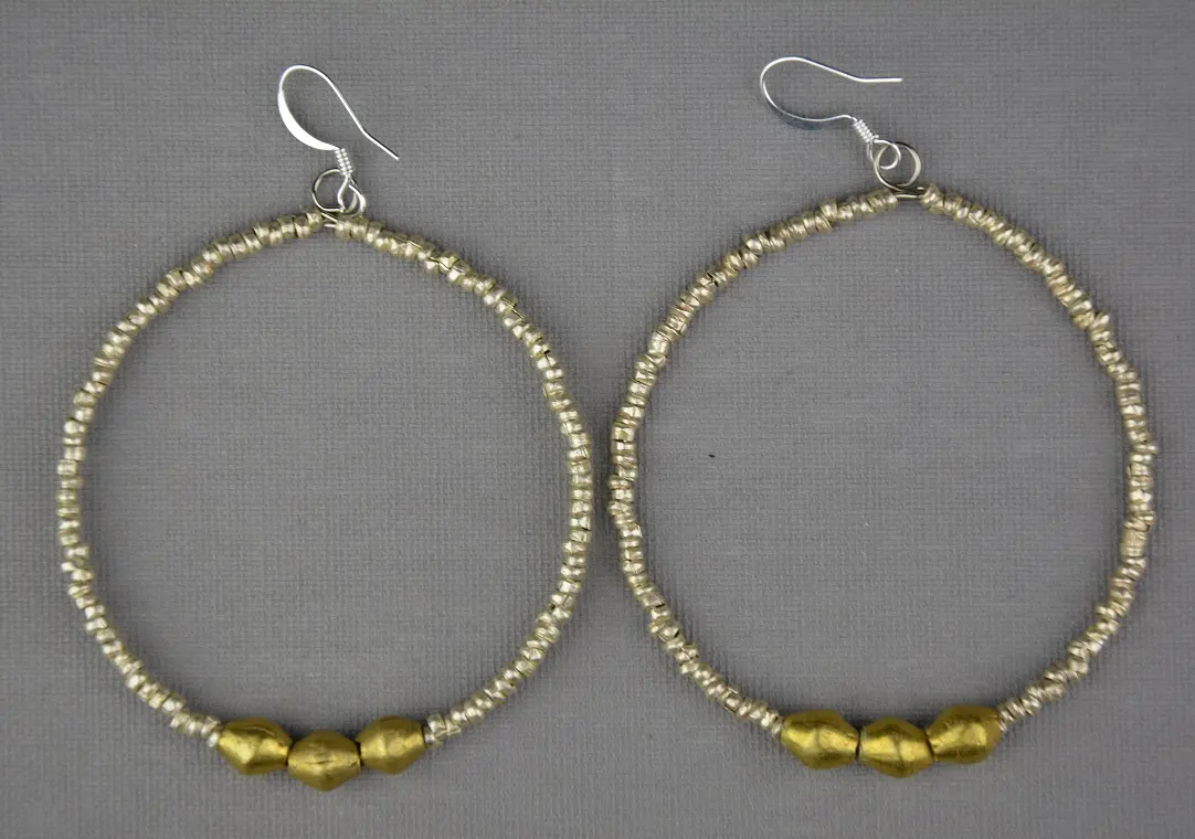 Boucles d'oreilles éthiopiennes Goba Anneau en laiton & plaqué argent faites à la main