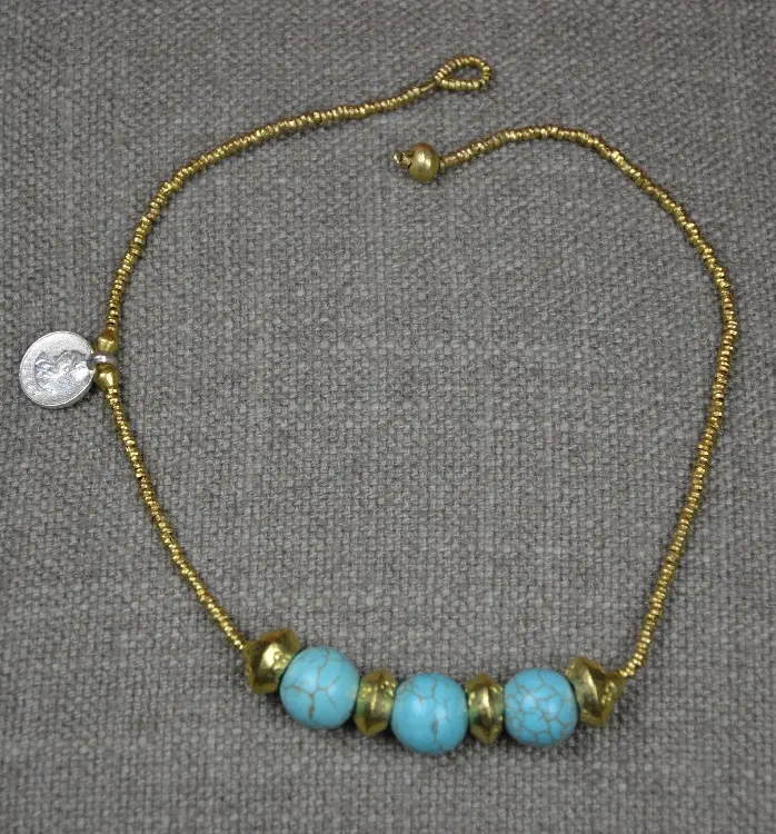 collier éthiopien Abyssinia Negus Sarcelle entièrement fait à la main en laiton recyclé plaqué argent