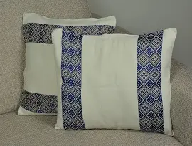 Housse de coussin Tribu Bleu 2 en coton éthiopien filé à la main