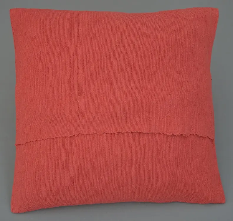 Housse de coussin Rameau Corail en coton éthiopien filé, tissée et brodée à la main