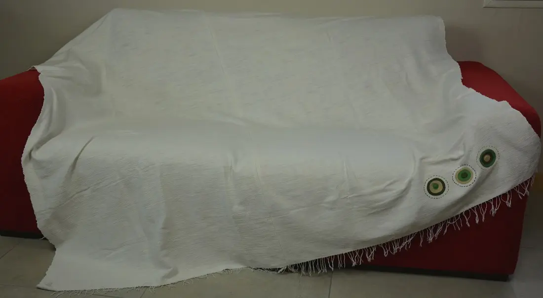 Jeté de canapé, couvre lit Ecru fait main en coton éthiopien