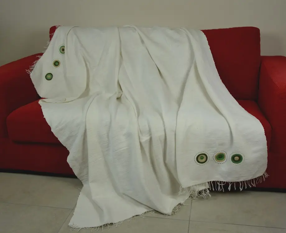 Jeté de canapé, couvre lit Ecru fait main en coton éthiopien