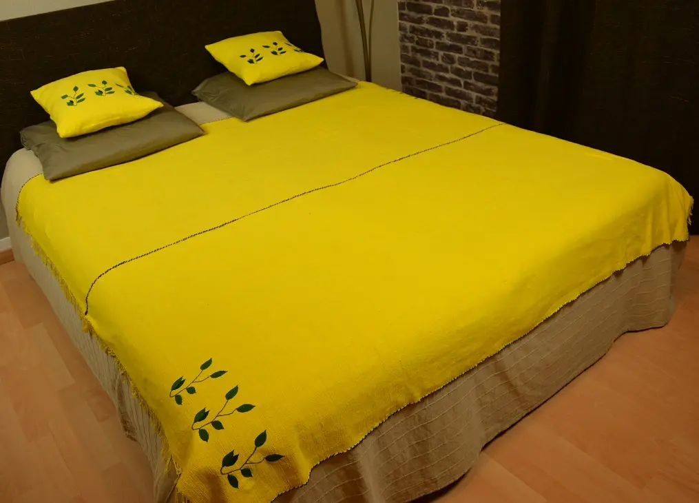 Jeté de canapé, couvre lit Rameau Banane fait main en coton éthiopien