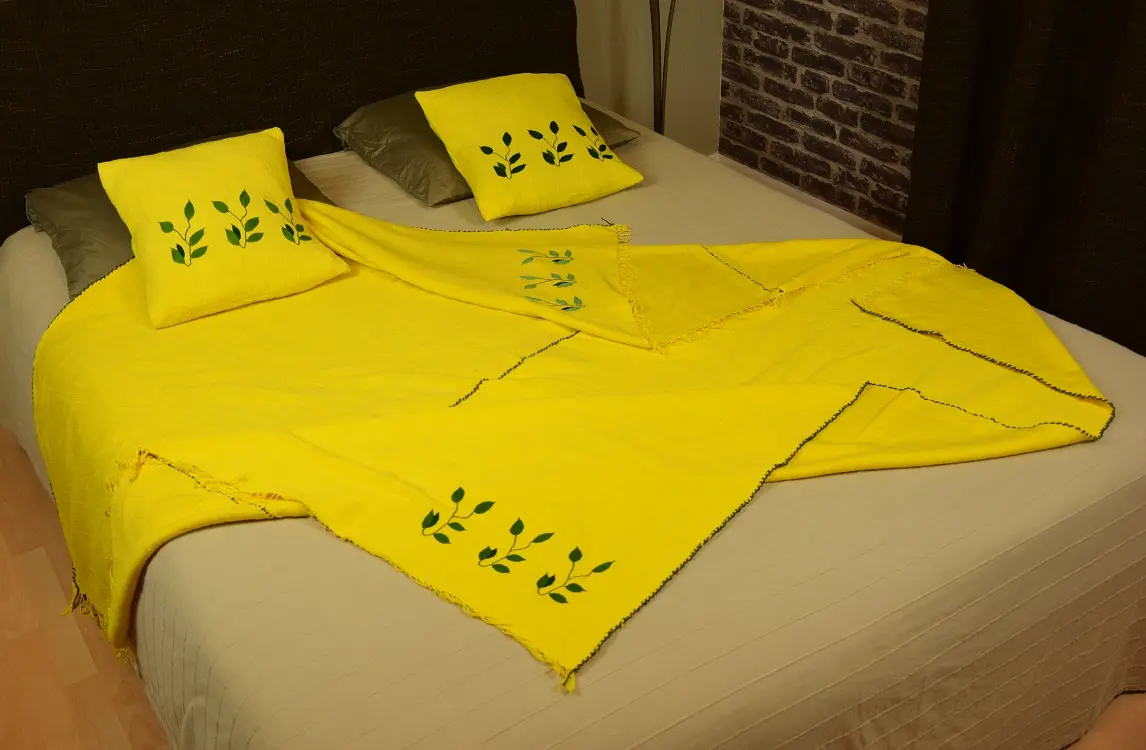 Jeté de canapé, couvre lit Rameau Banane fait main en coton éthiopien