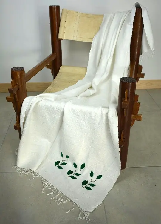 Jeté de canapé, couvre lit Sphère Ecru fait main en coton éthiopien