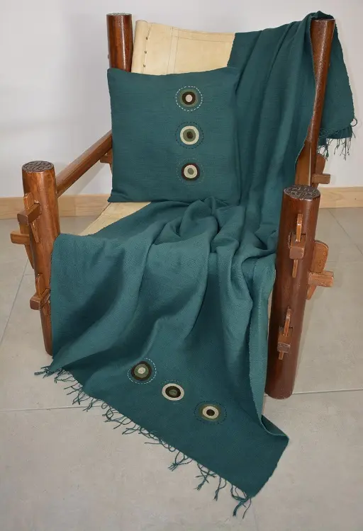 Jeté de canapé, couvre lit Sphère Epinard fait main en coton éthiopien