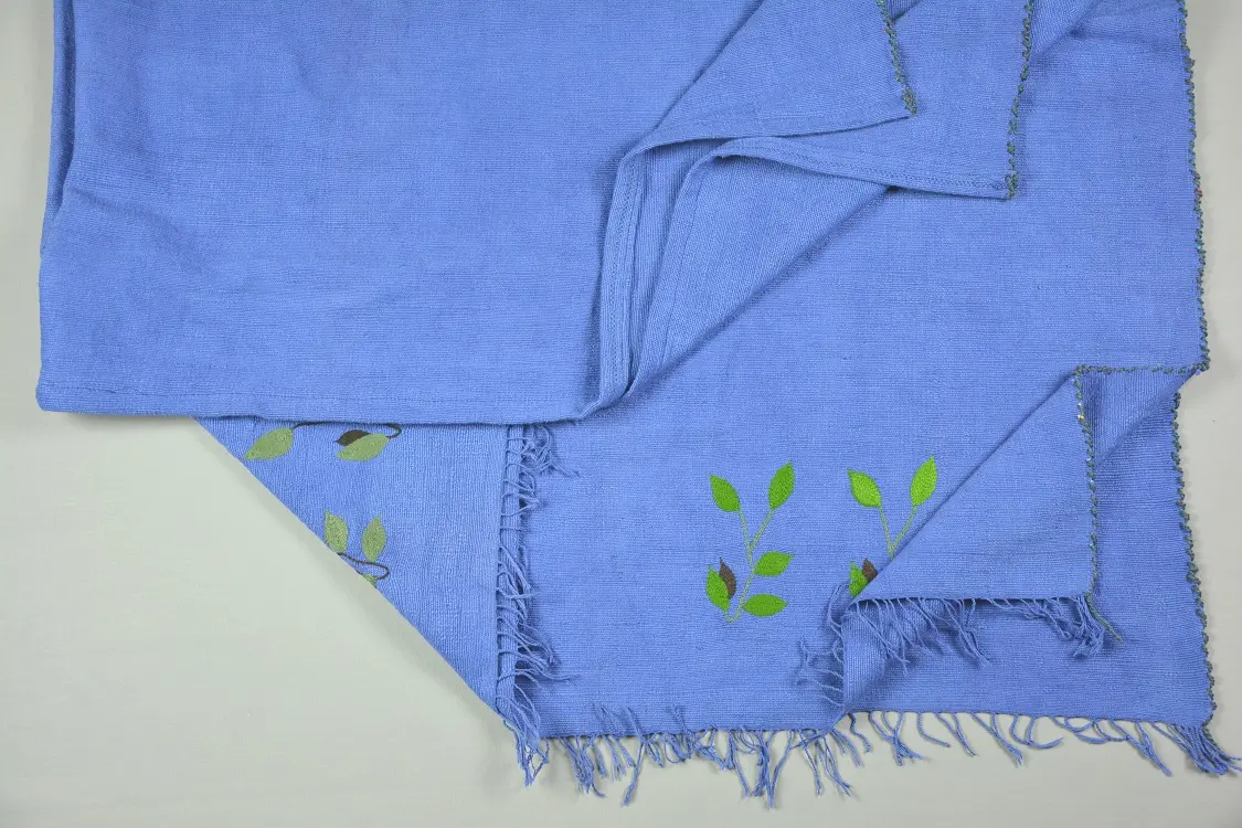 Jeté de canapé, couvre lit Rameau Bleu fait main en coton éthiopien