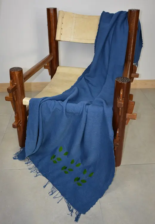 Jeté de canapé, couvre lit Rameau Cobalt fait main en coton éthiopien