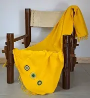 Jeté de canapé artisanal bouton d'or en coton éthiopien filé, tissé et brodé à la main