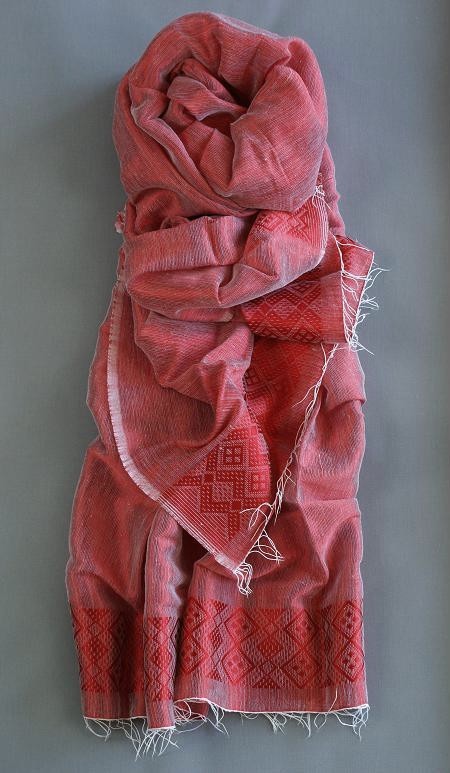 EEclatante écharpe éthiopienne équitable en coton éthiopien et rayonne: Rouge Argenté.