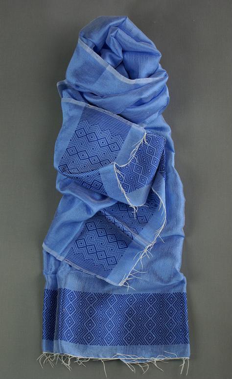 Très Belle écharpe ethiopienne équitable bleue en coton éthiopien et rayonne.