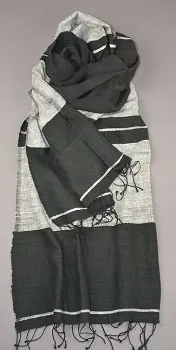 Authentique Cendre Noire 2 Echarpe artisanale équitable en soie sauvage bio et coton éthiopien