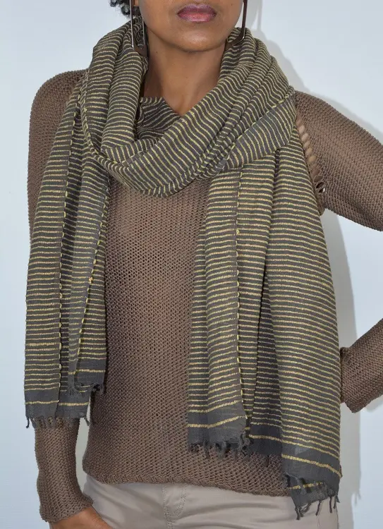 Echarpe Urbaine Café Blond Echarpe éthiopienne équitable en Gaby (Tissu tissé avec du coton filé à la main à gros fil)