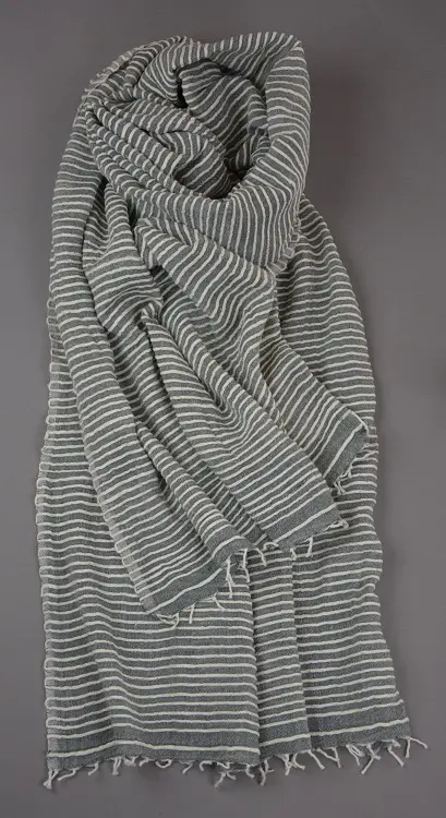 Echarpe équitable gris et perle en Gaby avec coton éthiopien filé à la main à gros fil