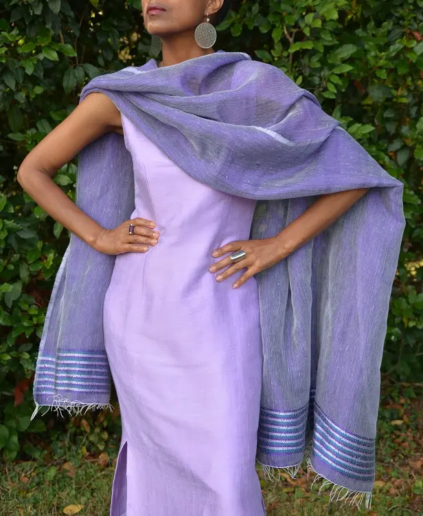 Echarpe équitable Violet bleu en coton éthiopien et rayonne