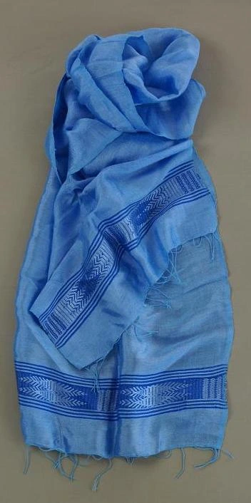 Echarpe africaine bleu épi en coton éthiopien et rayonne tissée à la main