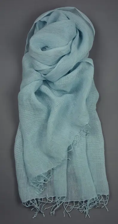 Echarpe éthiopienne équitable bleue ciel en lin tissée à la main