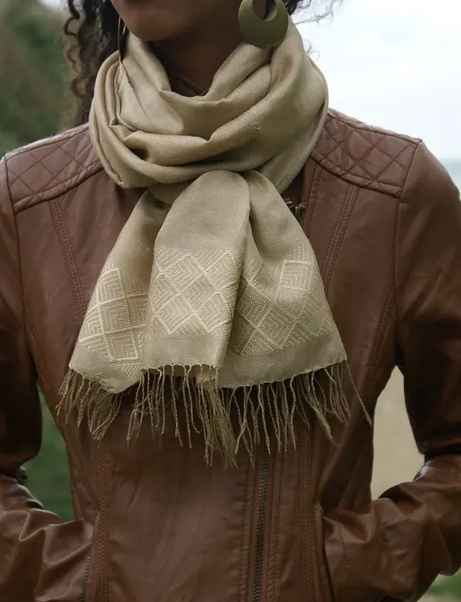 Echarpe ethiopienne Marron Doré en rayonne et polyester tissée à la main