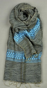 Echarpe éthiopienne artisanale en polyester tissée à la main: Arada Denim