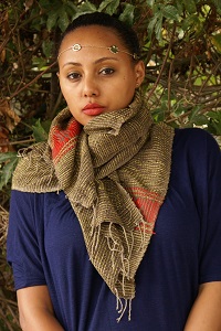 Echarpe éthiopienne artisanale en polyester tissée à la main: Arada Tangerine