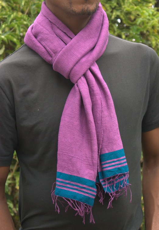 Echarpe éthiopienne Pourpre électrique artisanale en coton
