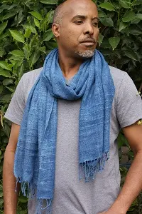 Echarpe éthiopienne équitable Complexe Denim 100 % soie sauvage bio filée et tissée à la main