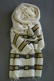 Echarpe Jaune Café tissée à la main composée de 93% de coton éthiopien filé à la main et 7% de rayonne ou d'acrylique