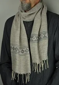 écharpes éthiopiennes Arada Perle en polyester tissées à la main et ornées de Tibeb (motif traditionnel) sobres