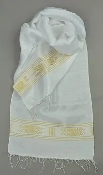 Shema Blanche Blé Echarpe fine et élégante en coton éthiopien mélangé à de la rayonne et tissée à la main.