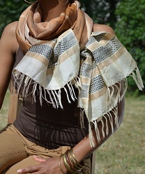 Echarpe artisanale éthiopienne en coton éthiopien et rayonne.