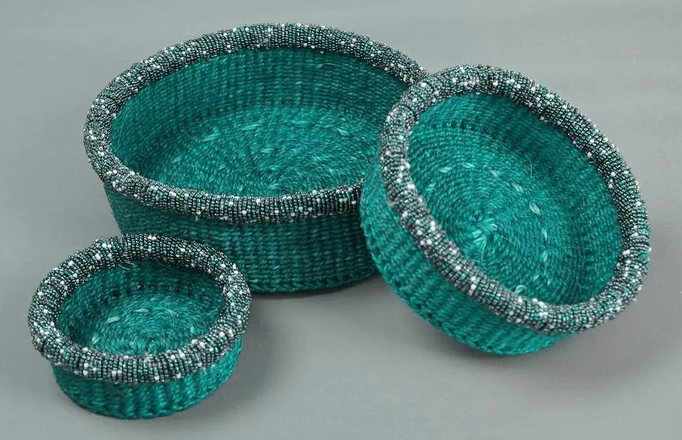 panier en corde ethiopien Turquoise fait à la main